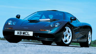 Front view of the classic orange McLaren F1.