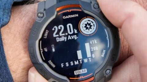 Close up of the Garmin Instinct 3 Solar outdoor watch
