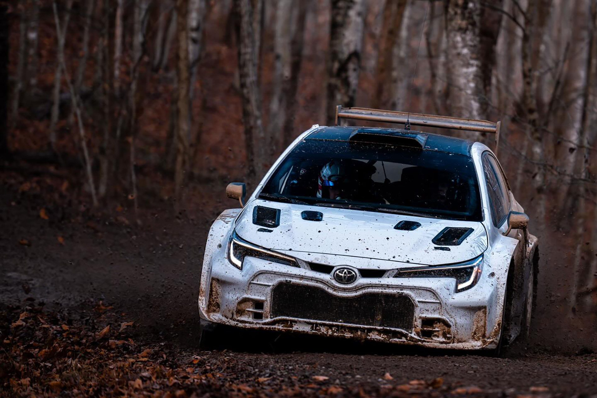 Side view of the Toyota GR Corolla RC2 showcasing its rally-bred silhouette.