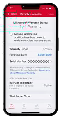 Smartphone interface of the One-Key app showing a selection menu for tool purchase dates.