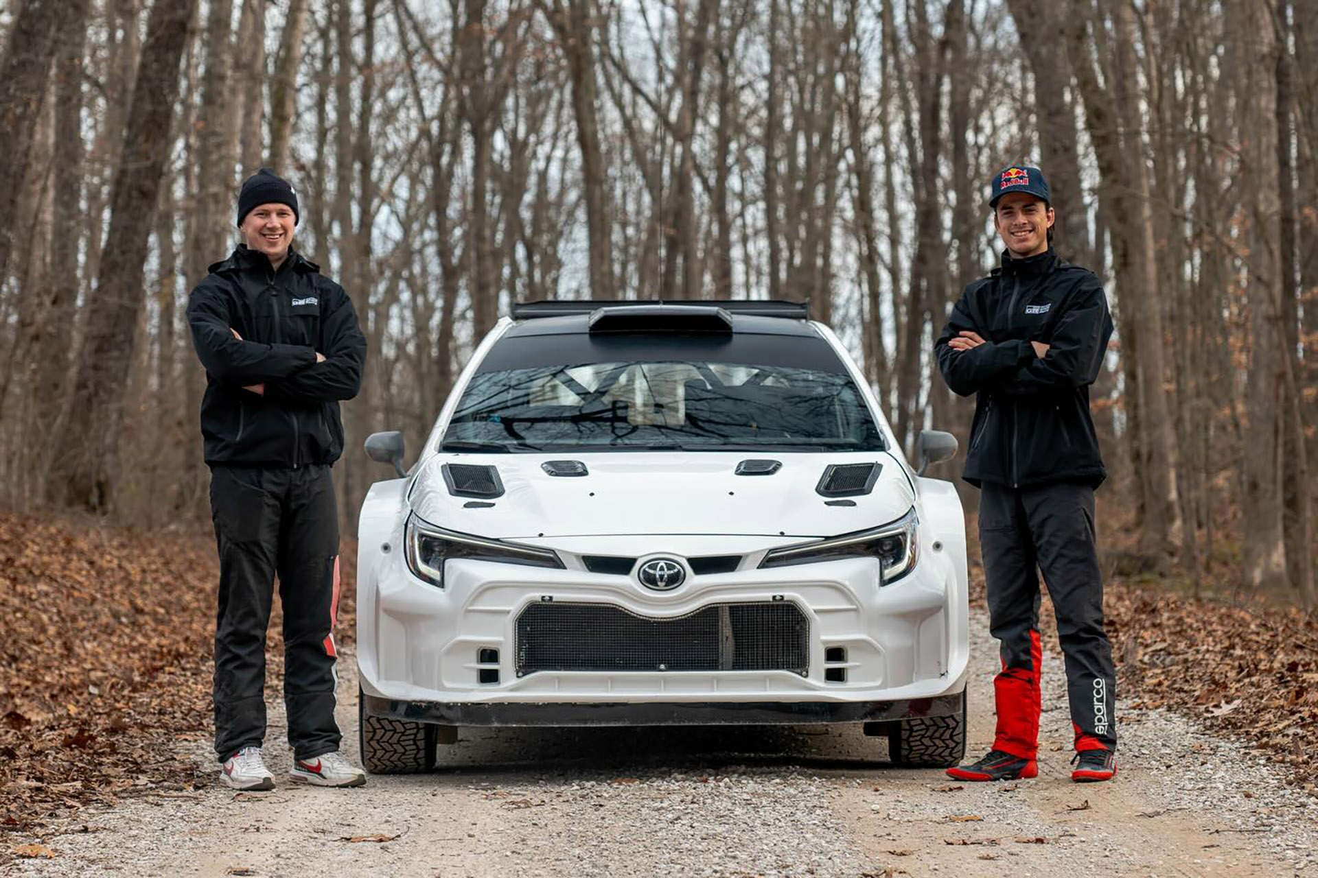 The Toyota GR Corolla RC2 on display at a motorsport event.
