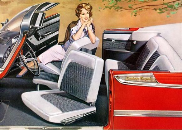 A 1959 Dodge advertisement showcasing the 'Swing-Out' seat feature.