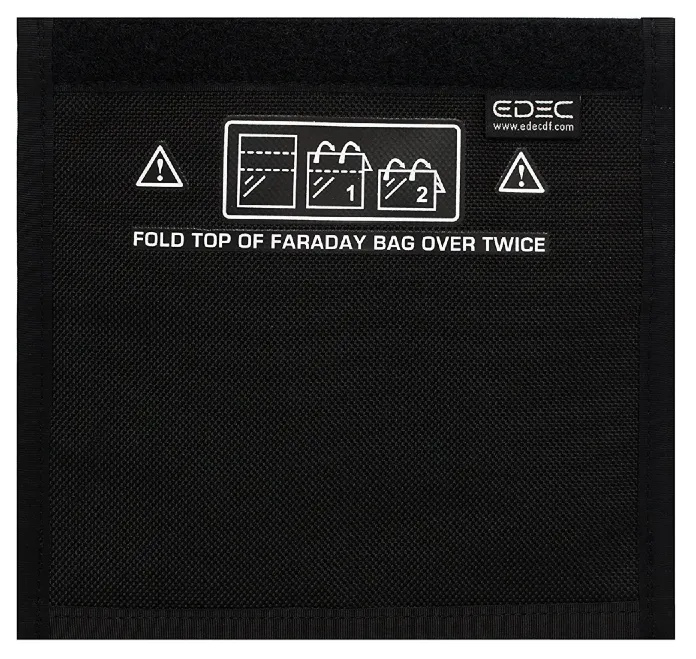 A black SPYSCAPE Faraday bag designed to block RFID signals.