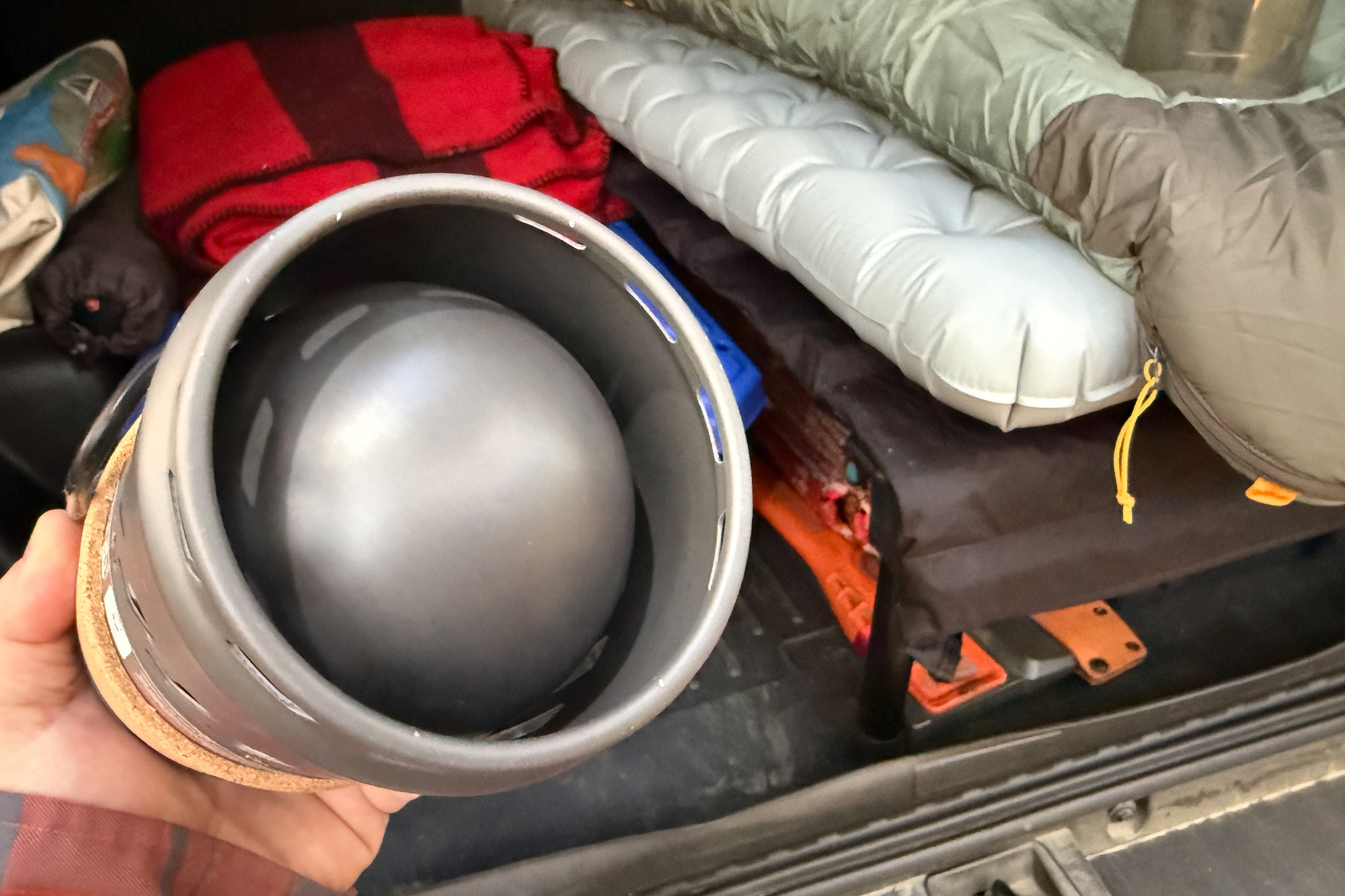 MSR Switch pot and lid nested together showing the compact storage configuration.