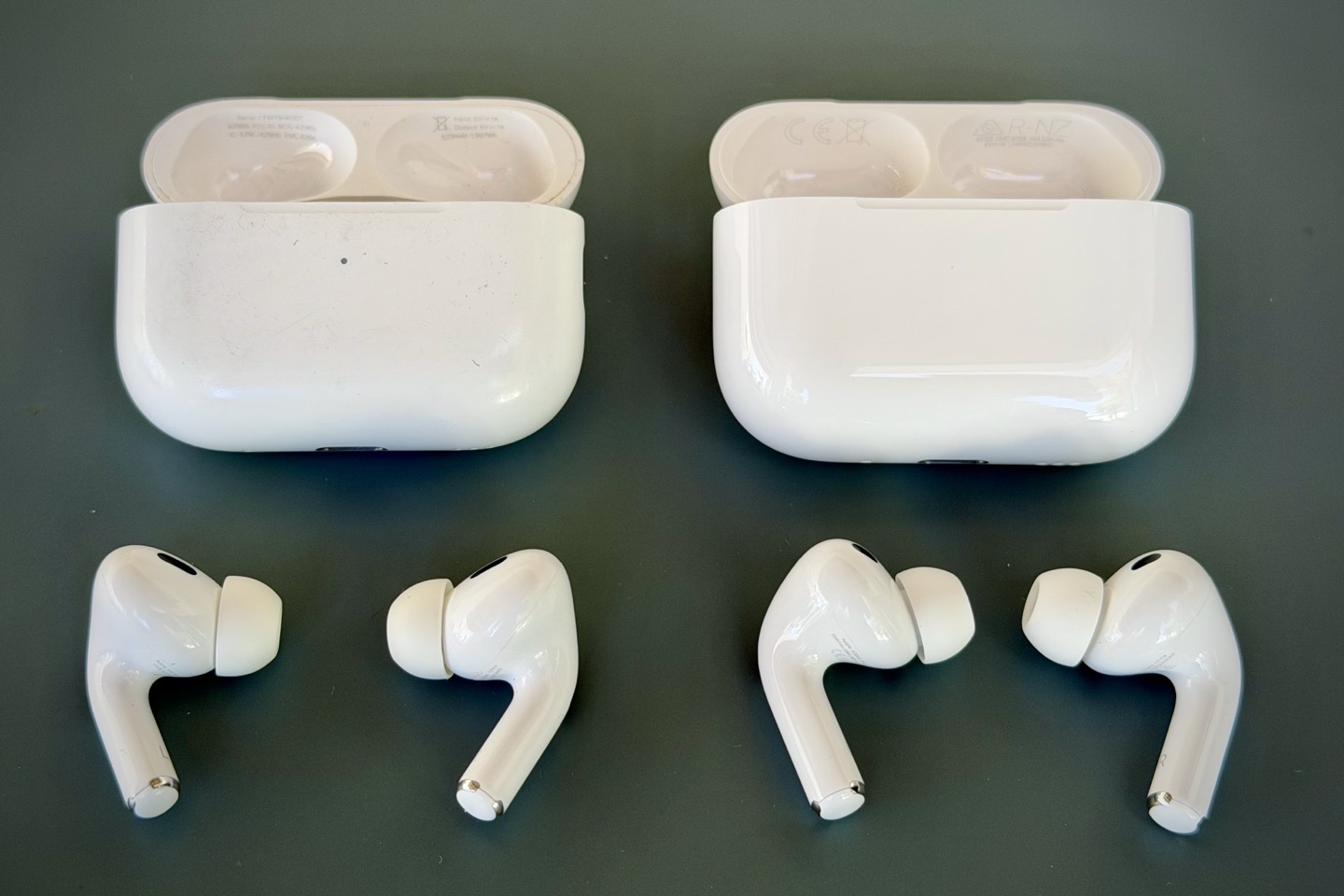 AirPods Pro 2 and AirPods Pro 3 side-by-side for visual comparison.