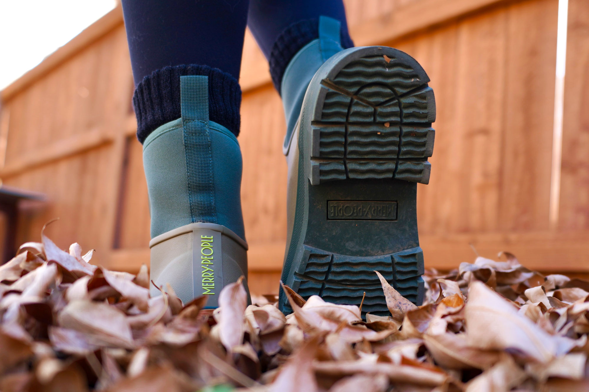 Detailed view of the bottom of the Merry People Tully boot showing the thick lugged soles.