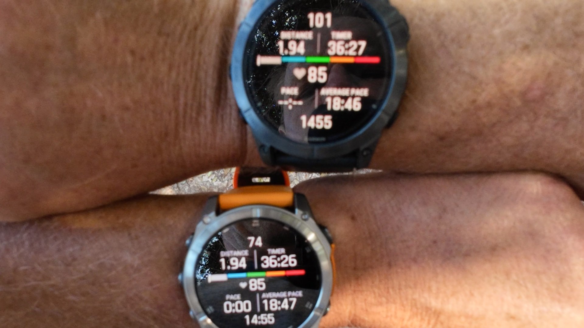 Side-by-side physical comparison of the Garmin fenix 8 and the Garmin Epix Pro watches.