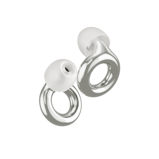 Silver Loop Experience 2 earplugs showing the acoustic filter inside the ring.