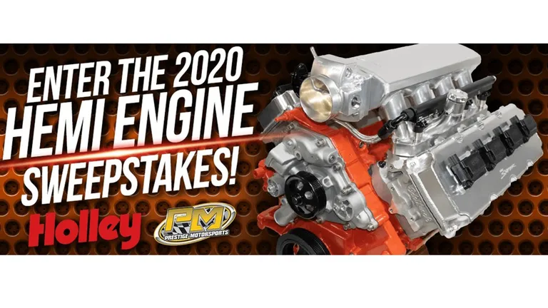 A high-performance Holley 392 Hemi engine equipped with aftermarket fuel systems and hardware.