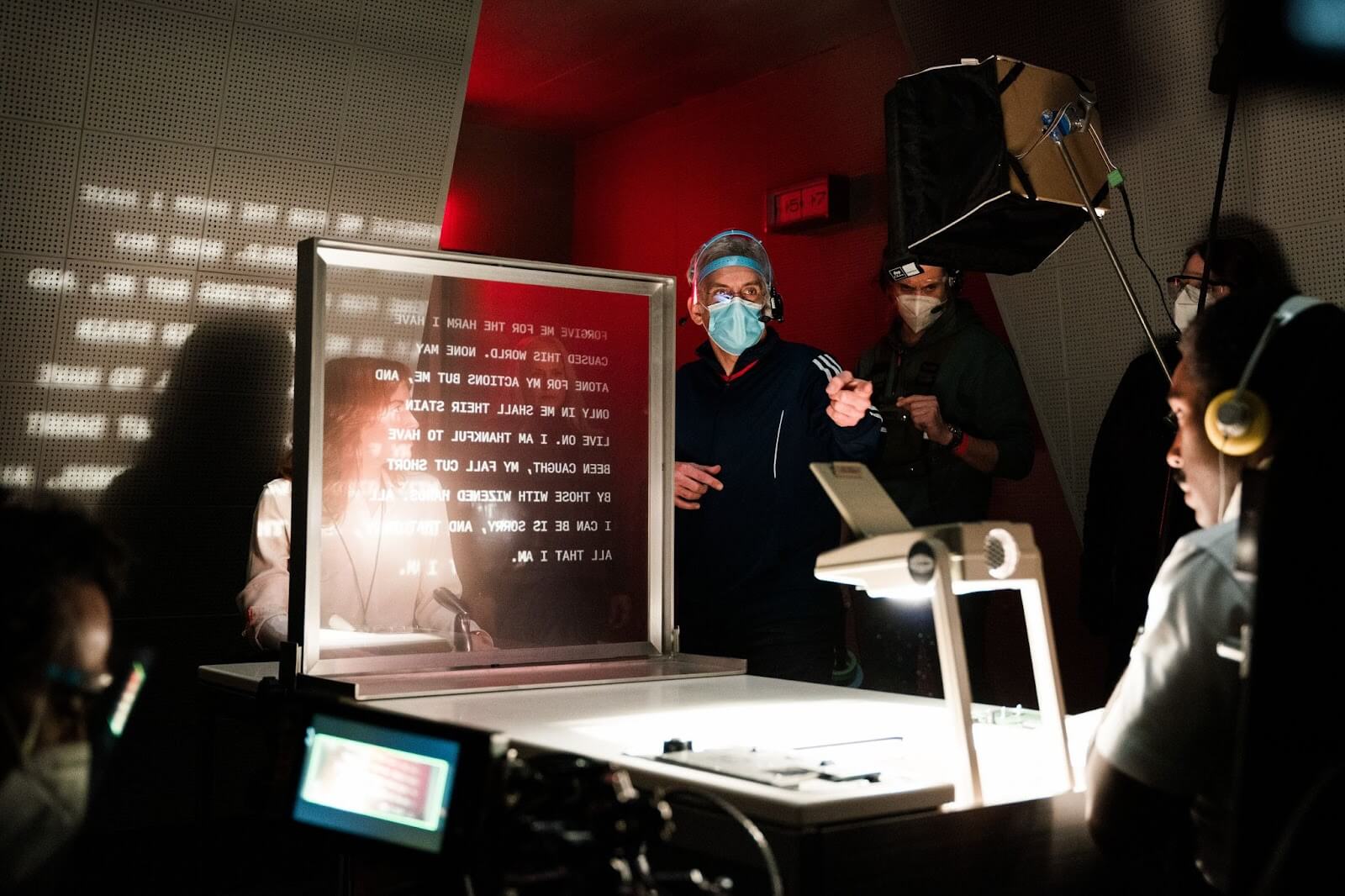 Ben Stiller directing a scene on the Severance set.