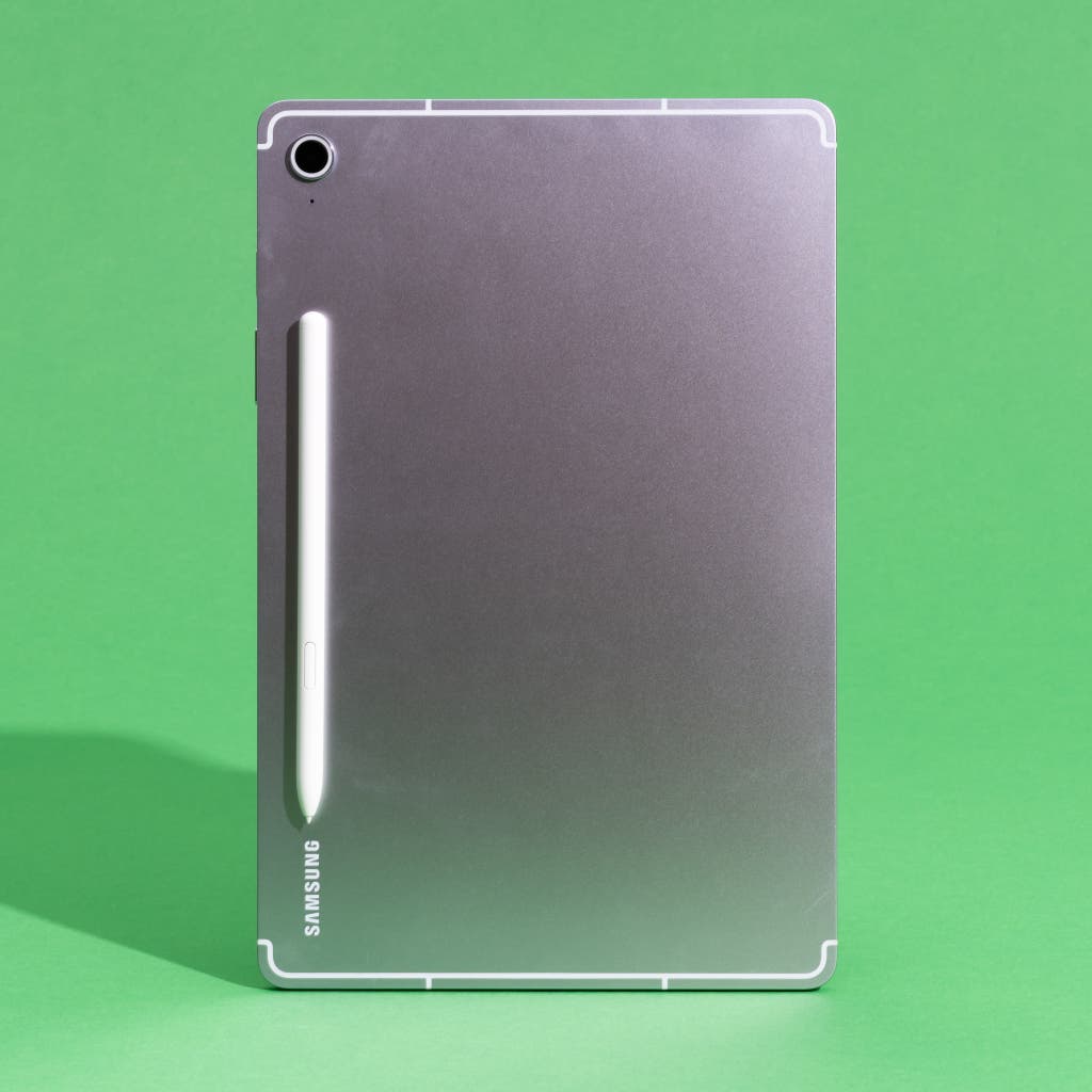 Rear view of the Samsung Galaxy Tab S10 FE with a magnetically attached S Pen.