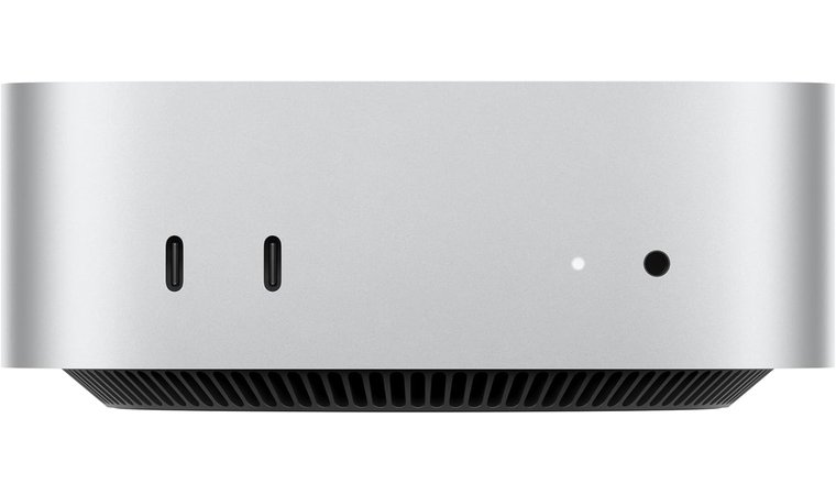 Top view of the silver Apple Mac Mini M4 showing its compact square design.
