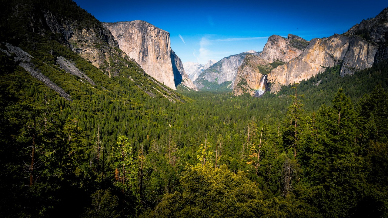 Classic view of Yosemite Valley including El Capitan and Half Dome.