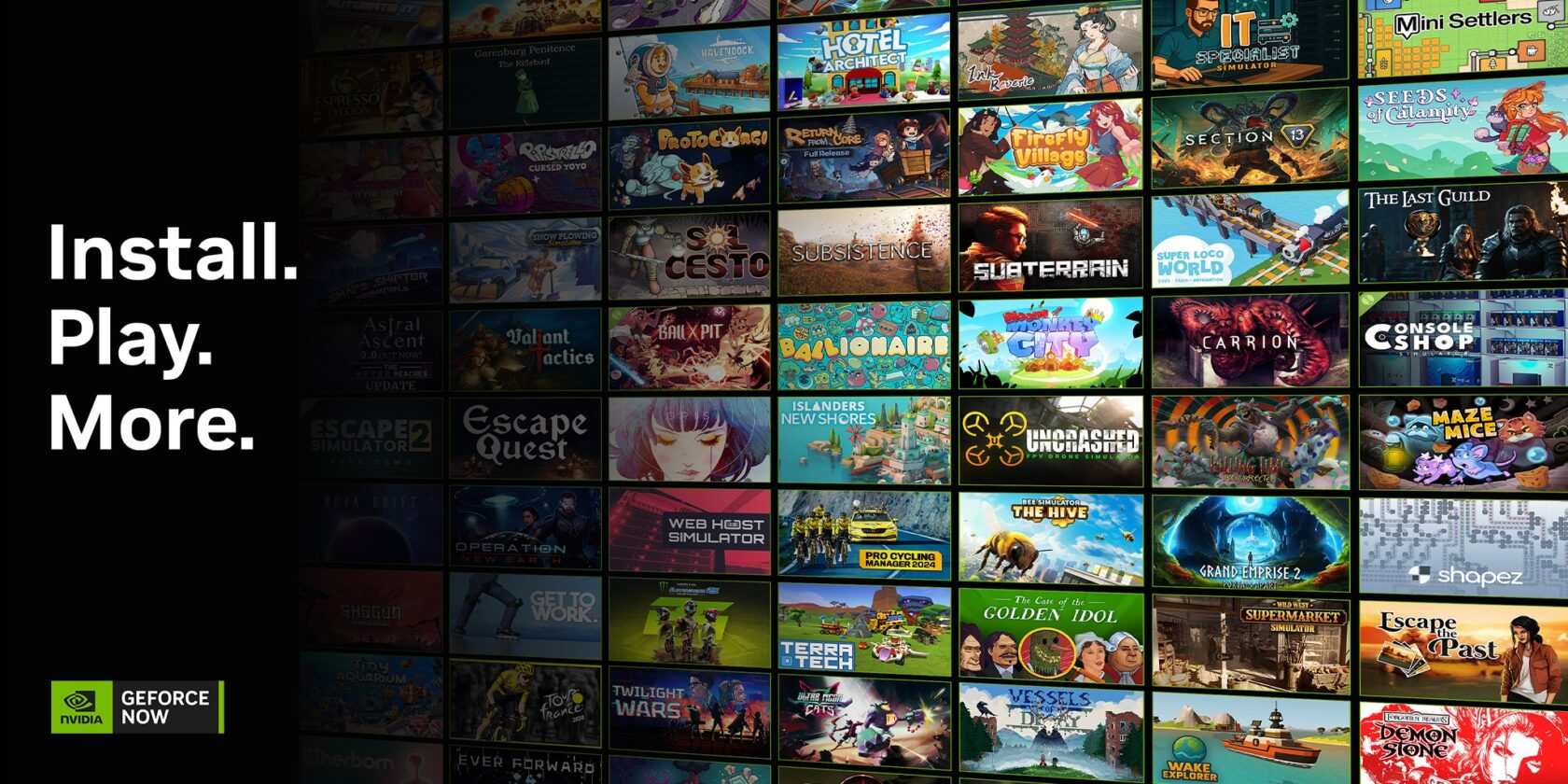 Graphic showing the Install-to-Play feature on the GeForce NOW interface.