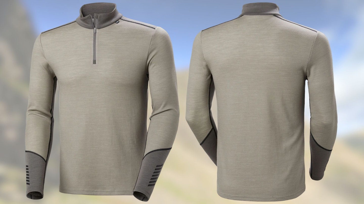 Helly Hansen Lifa Merino Midweight base layer with a half-zip neckline.