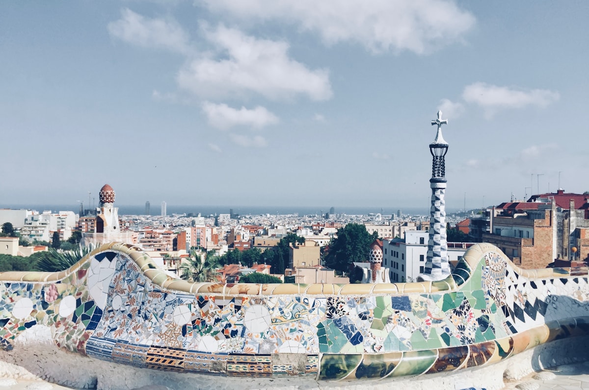 The colorful and skeletal facade of Casa Batlló designed by Antoni Gaudí.